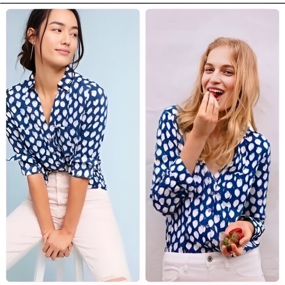 Anthropologie Maeve Patterned Strawberry Blouse